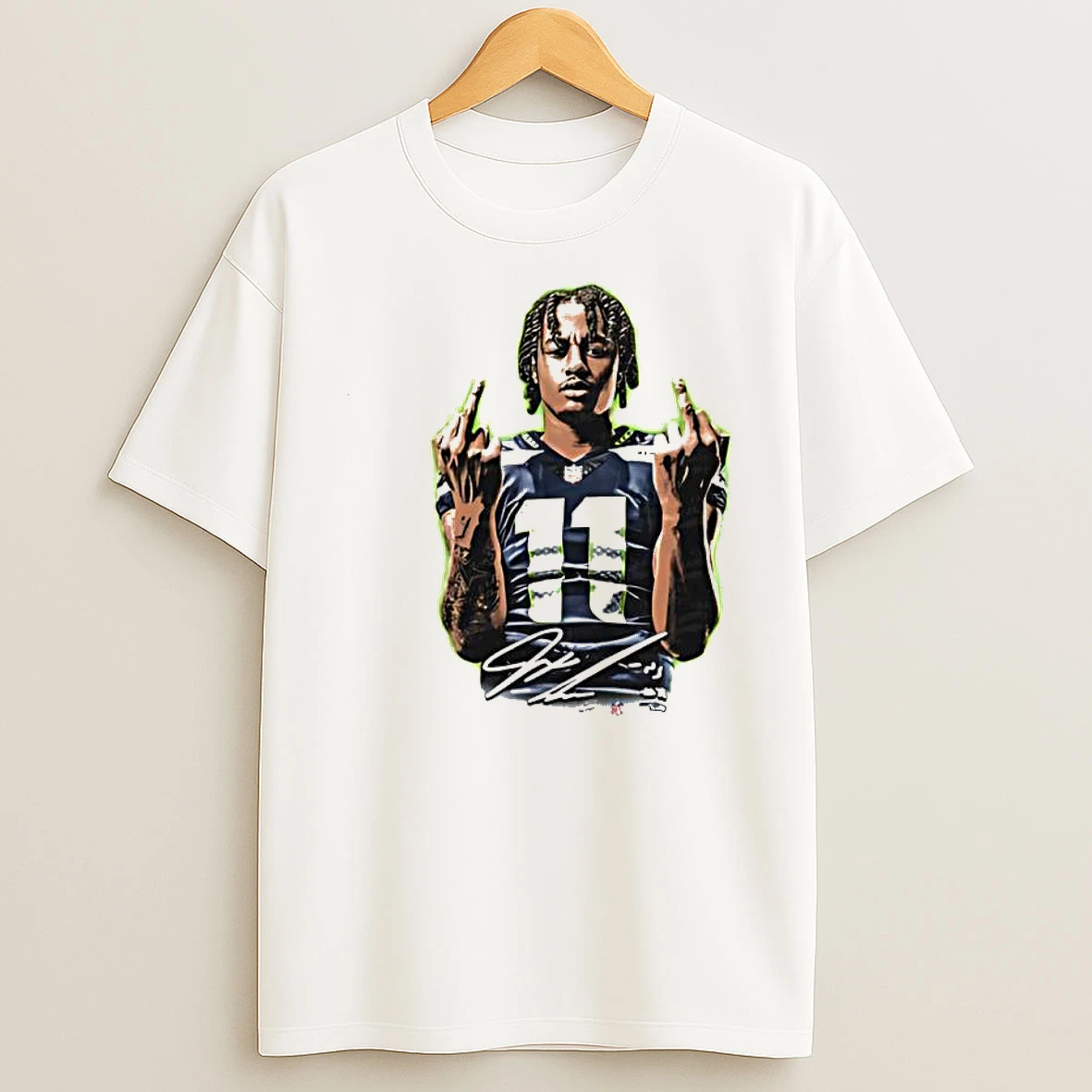 Seattle Seahawks Jaxon Smith Njigba Number 11 Posing Middle Finger Graphic Shirts