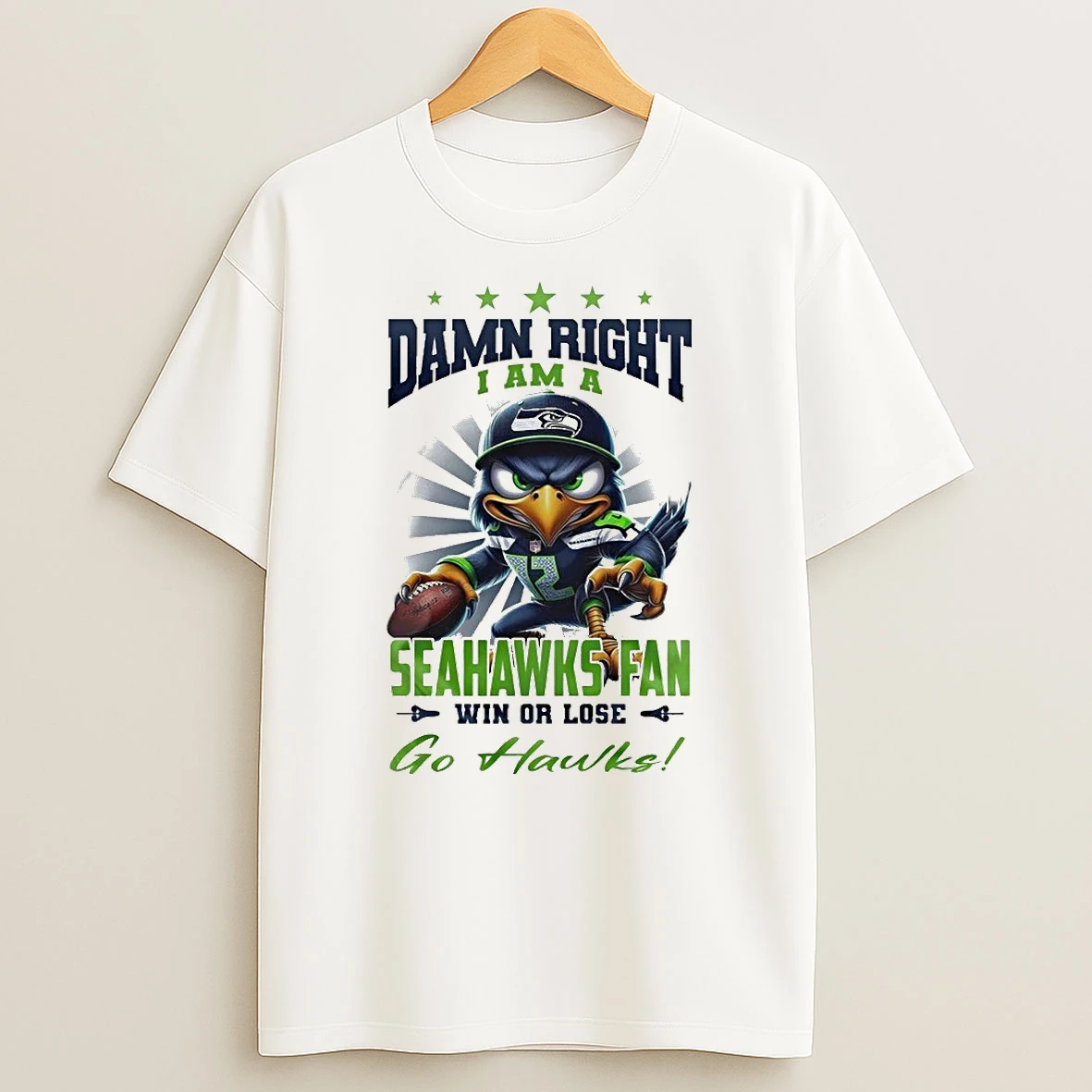 Seattle Seahawks Mascot Damn Right I Am A Seahawks Fan Win Or Lose Nfl Go Hawks 2026 Shirts