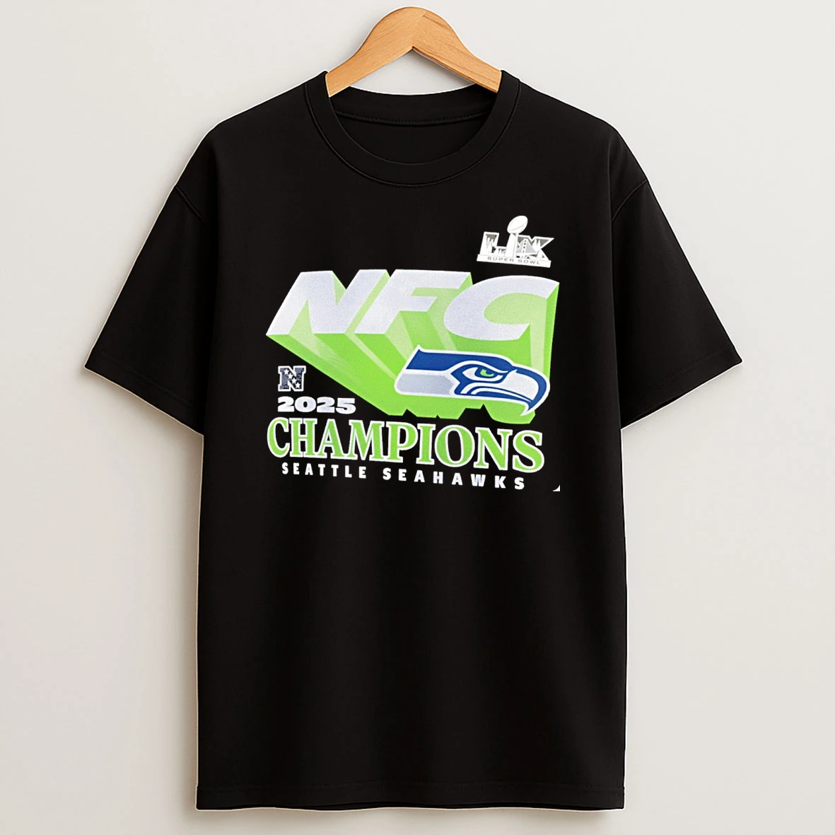 Seattle Seahawks Nfl Football 2025 Nfc Champions Quick Pass Logos Fan Shirts