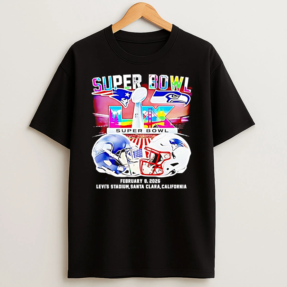 Seattle Seahawks Face To Face New England Patriots Super Bowl Lx Matchup Helmet Shirts