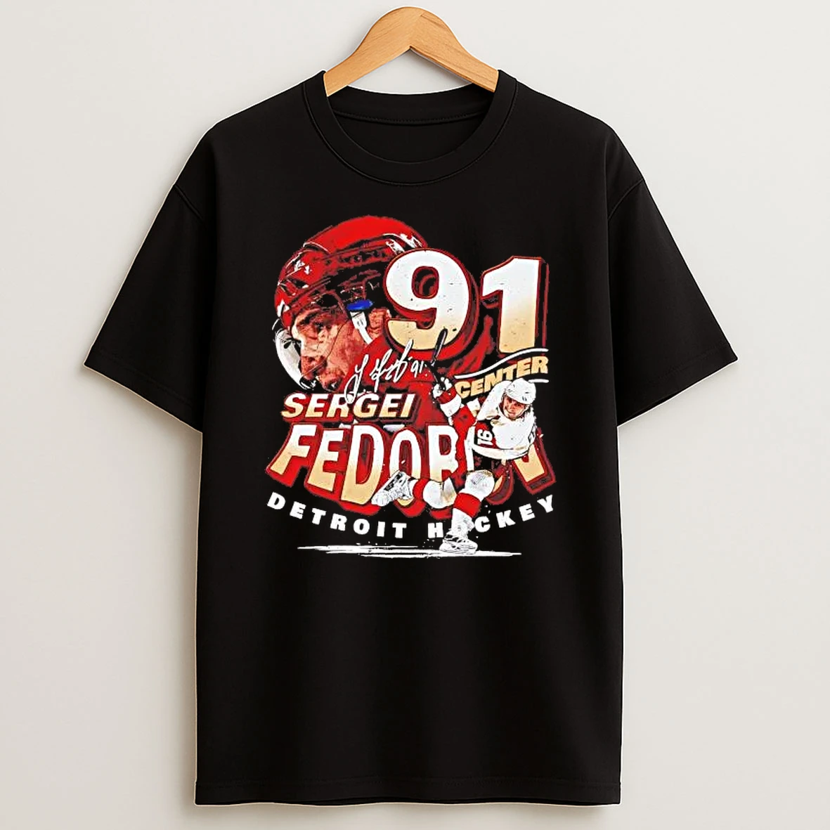 Sergei Fedorov 91 Center Picture Collage Detroit Hockey Shirts
