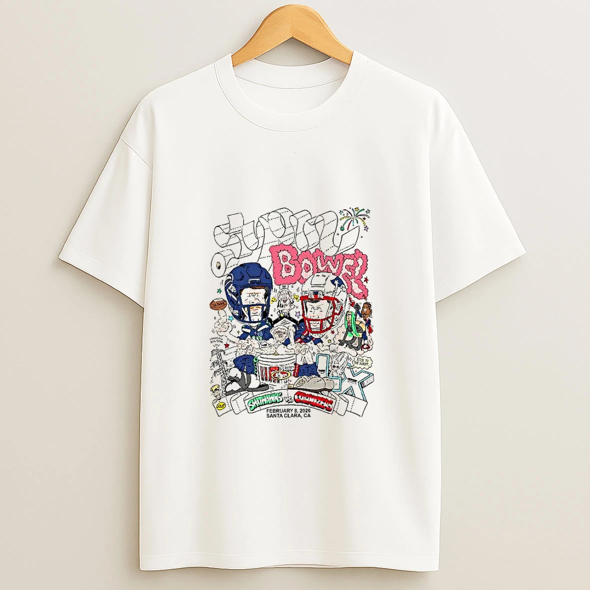 Shithawks Vs Colonizers Super Bowel 2026 Caricature Woman Shirts