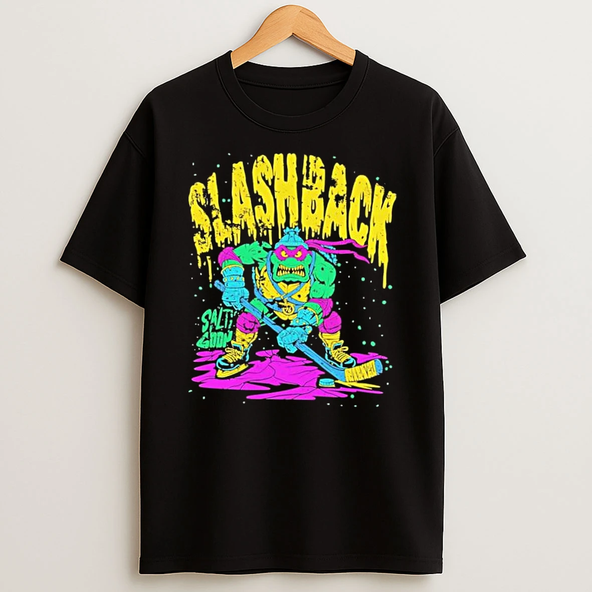 Slashback Salty Goon Angry Turtle Ninja Playing Ice Hockey Graphic Shirts