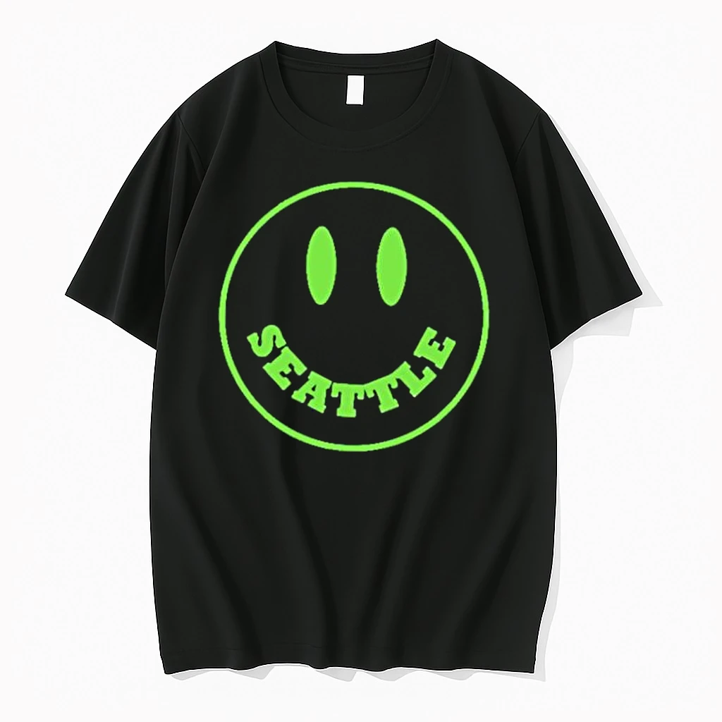 Smiley Face Graphic Seattle Text Curved Mouth Shirts