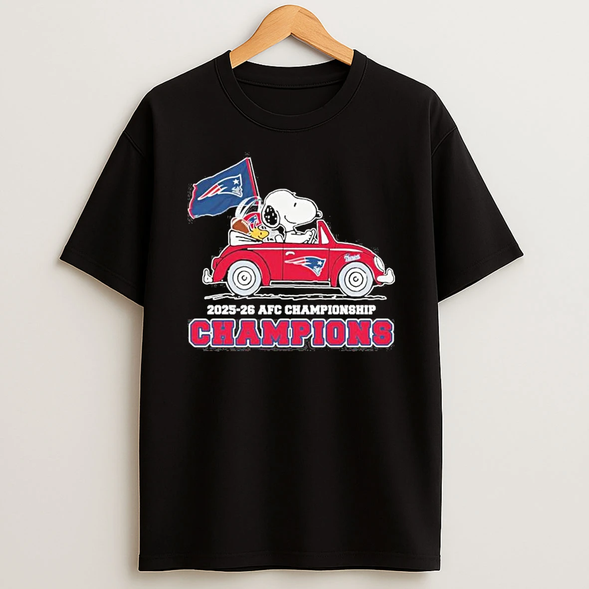 Snoopy And Woodstock X New England Patriots Driving Car Afc Conference Champions Shirts