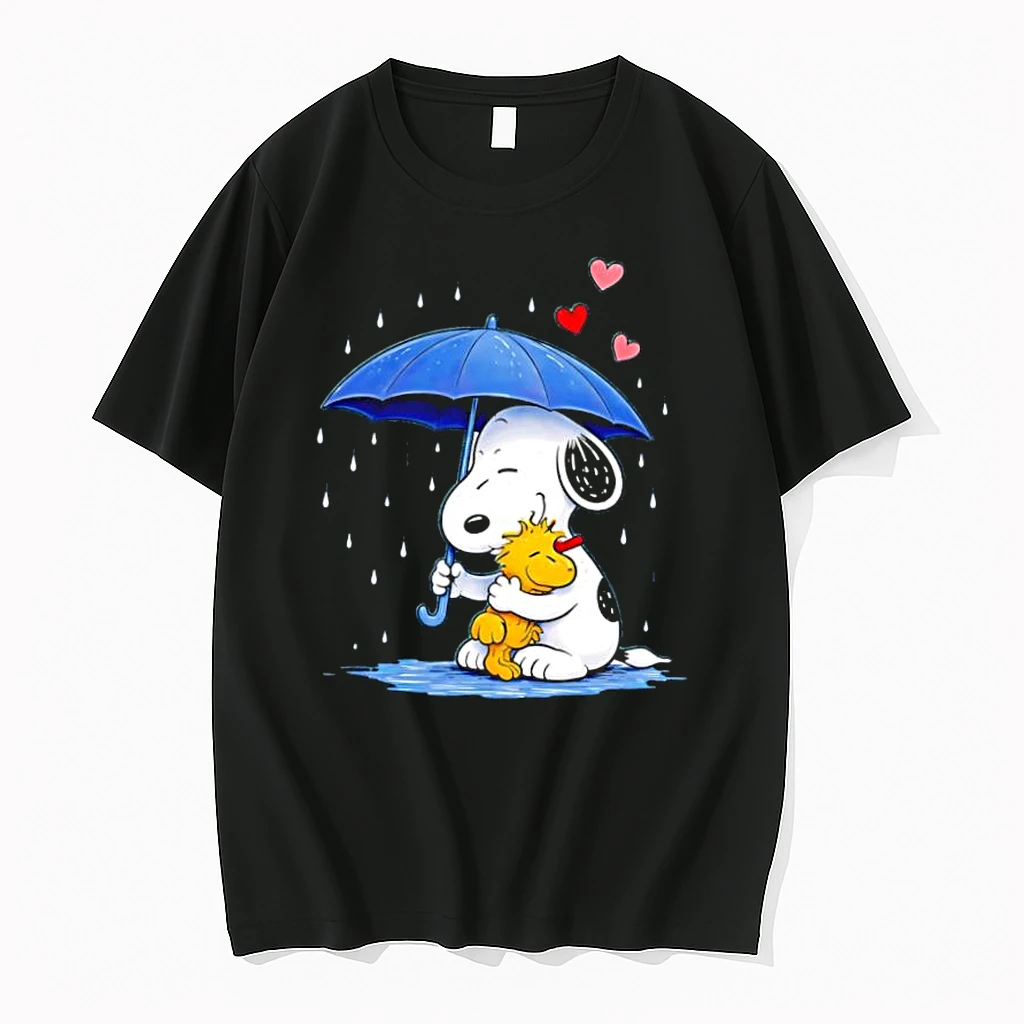 Snoopy Holding Umbrella Hugging Woodstock Hearts Rain Shirts