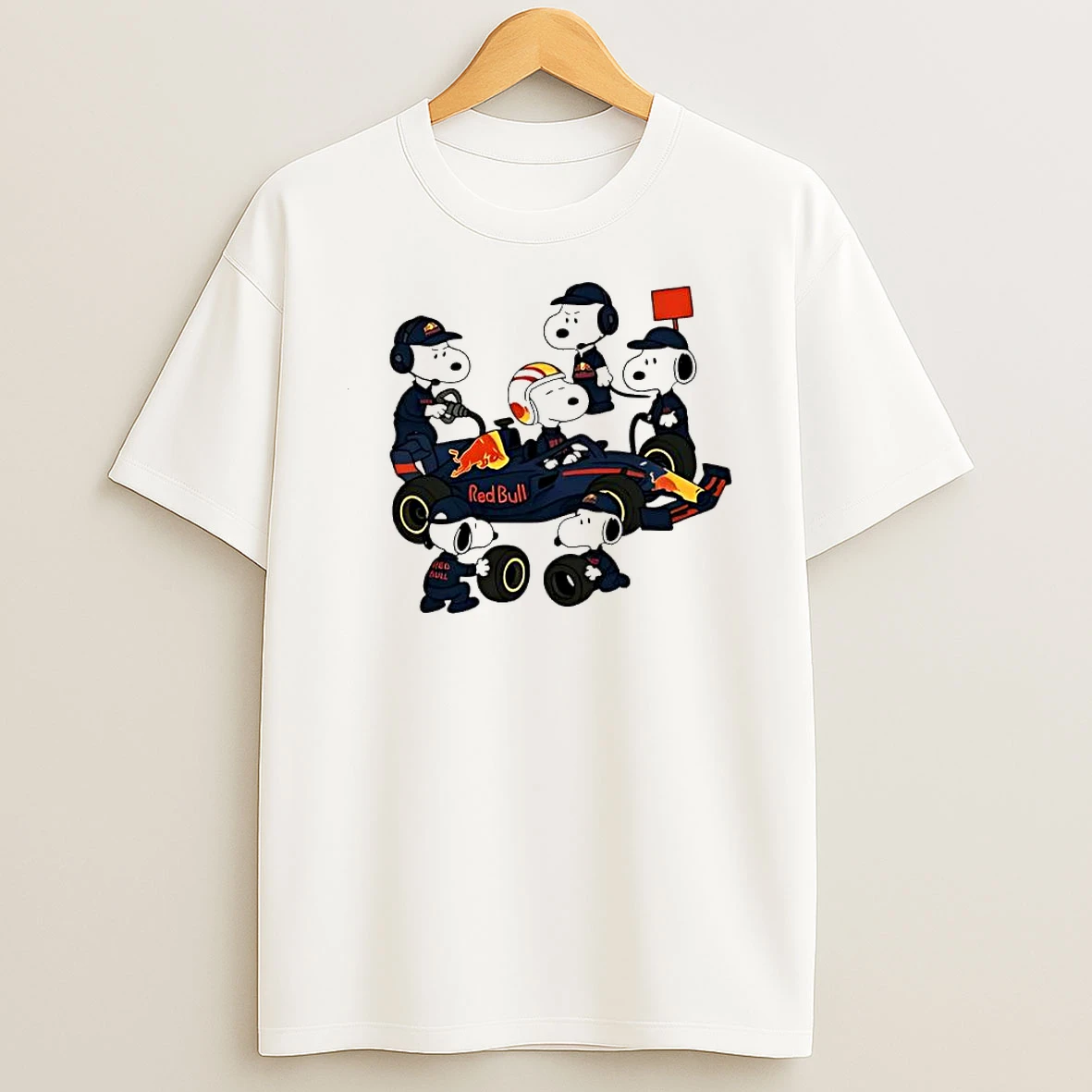 Snoopy Red Bull Pit Crew Racing Fan Cartoon Shirts