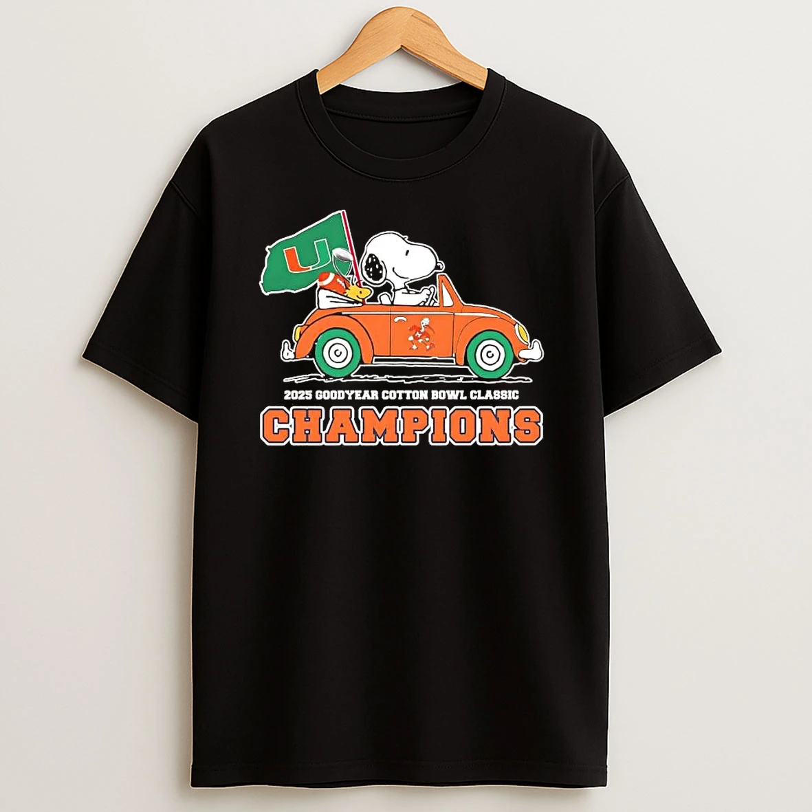 Snoopy And Woodstock Miami Hurricanes 2025 Cotton Bowl Champions Shirts