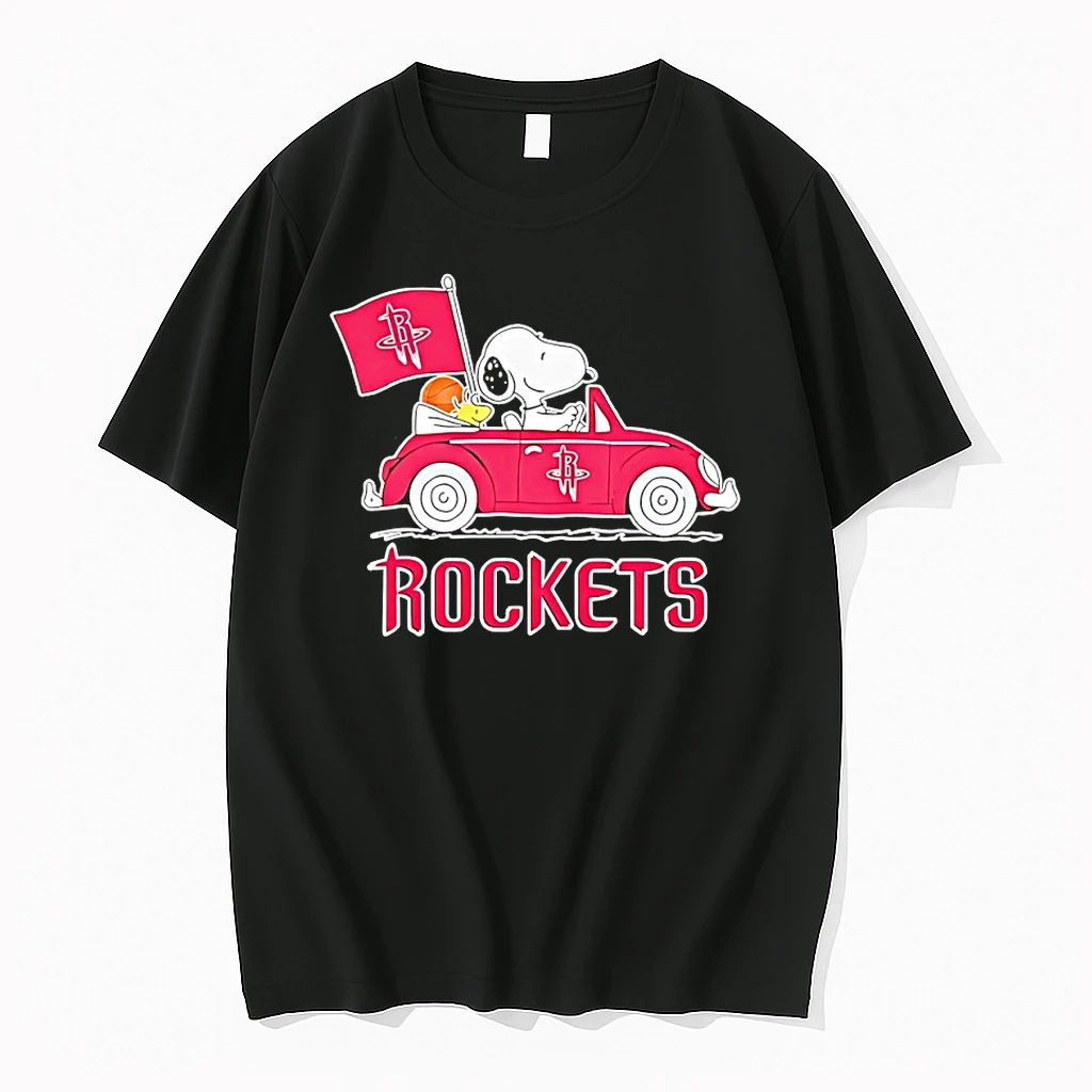 Snoopy And Woodstock Driving Houston Rockets Car Flag Team Shirts