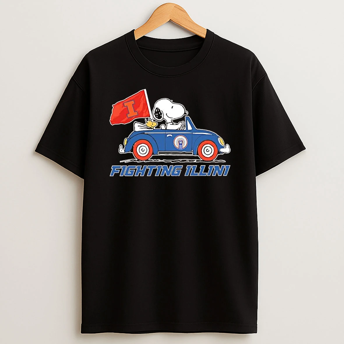Snoopy And Woodstock Driving Car Illinois Fighting Illini Shirts
