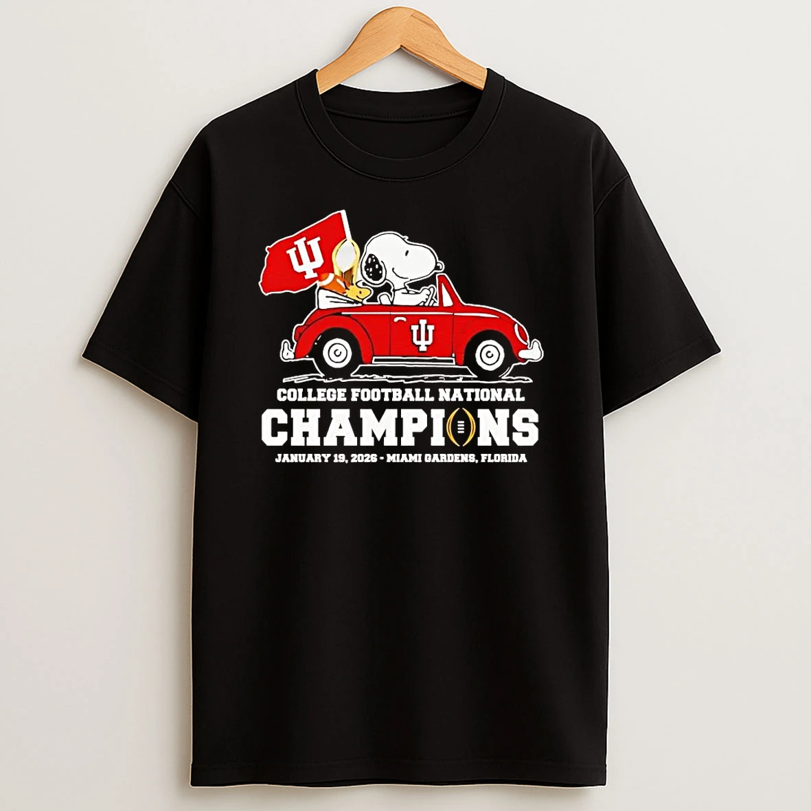Snoopy And Woodstock Driving Car Indiana Hoosiers Cfp Champions 2026 Shirts