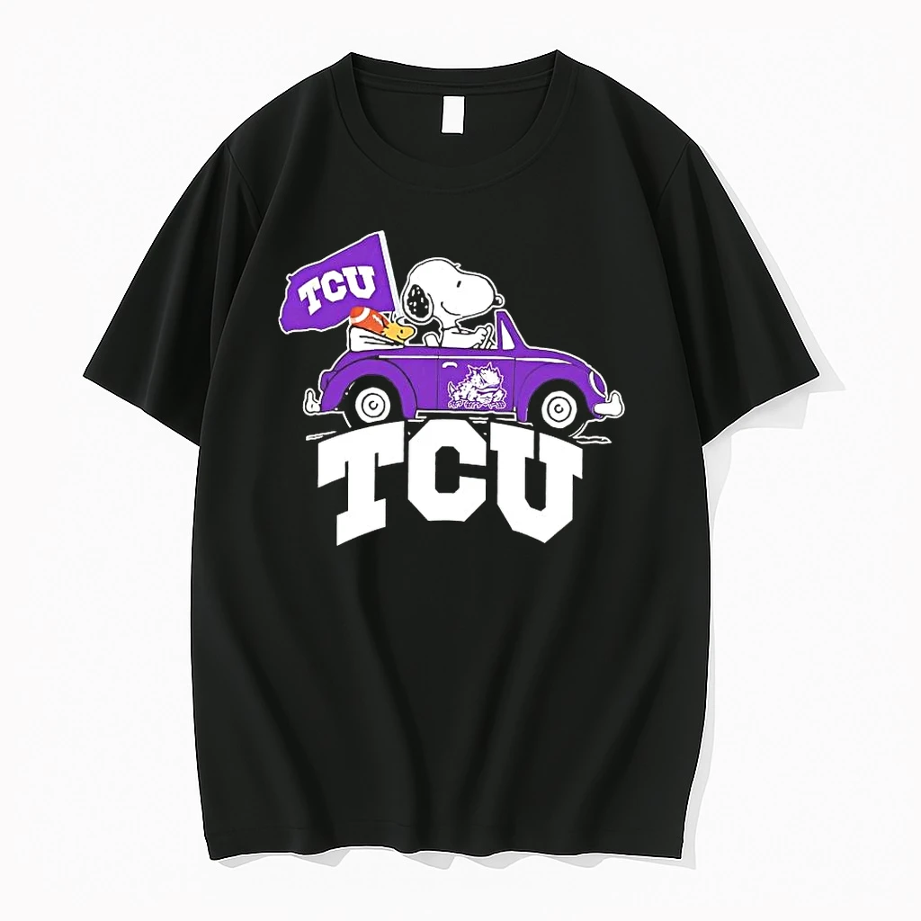 Snoopy And Woodstock Driving Car Tcu Horned Frog Shirts