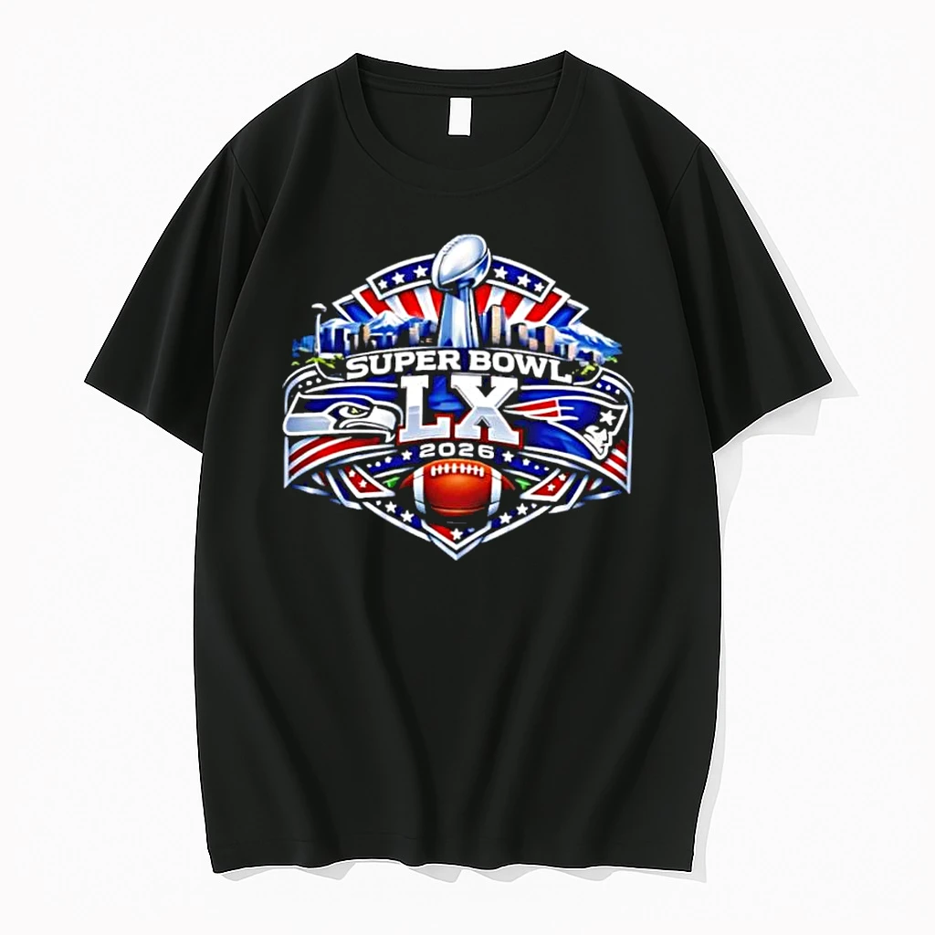 Super Bowl Lx 2026 Seahawks Vs Patriots Lombardi Trophy City Skyline Shirts
