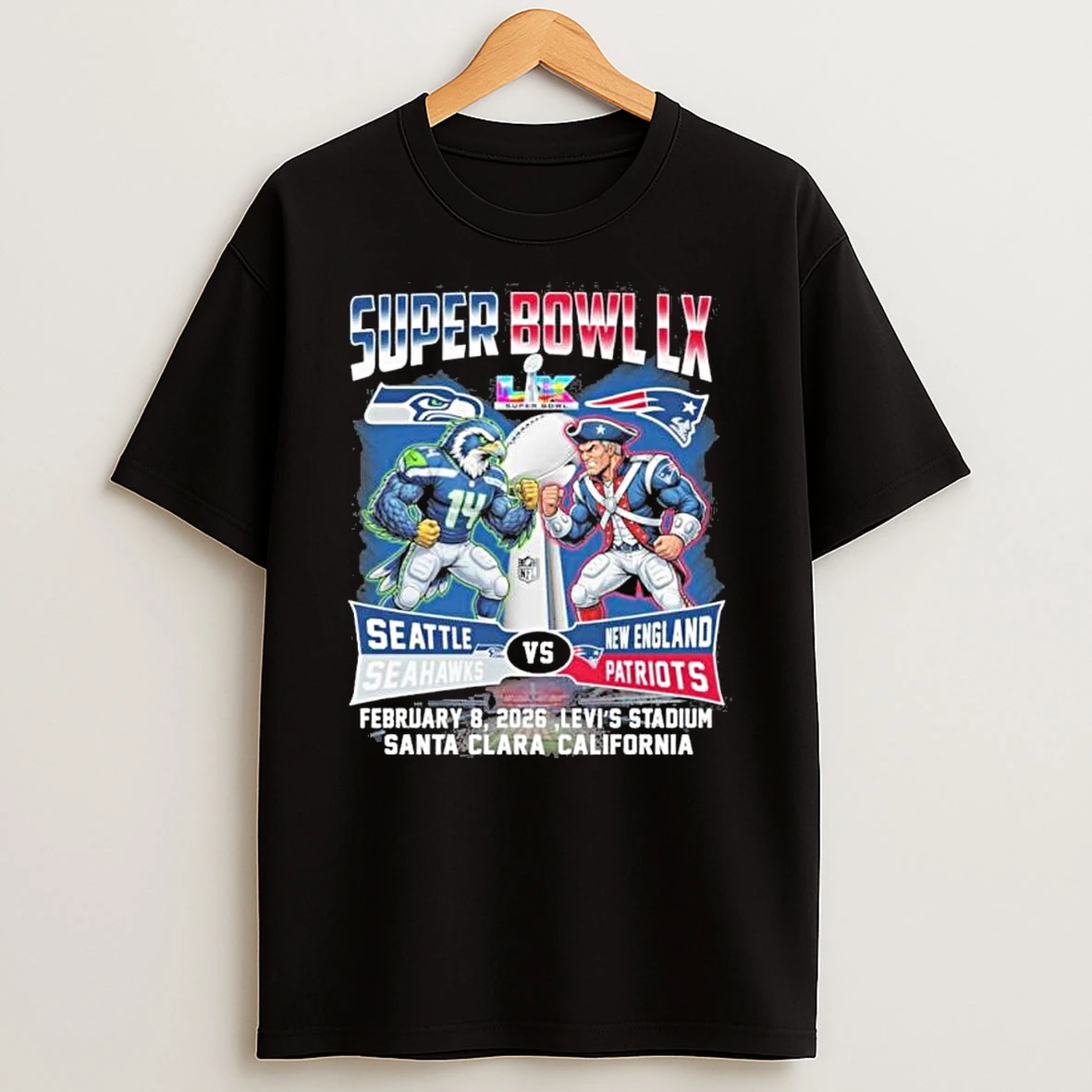 Super Bowl Lx Dueling Mascot Seattle Seahawks Vs New England Patriots Shirts