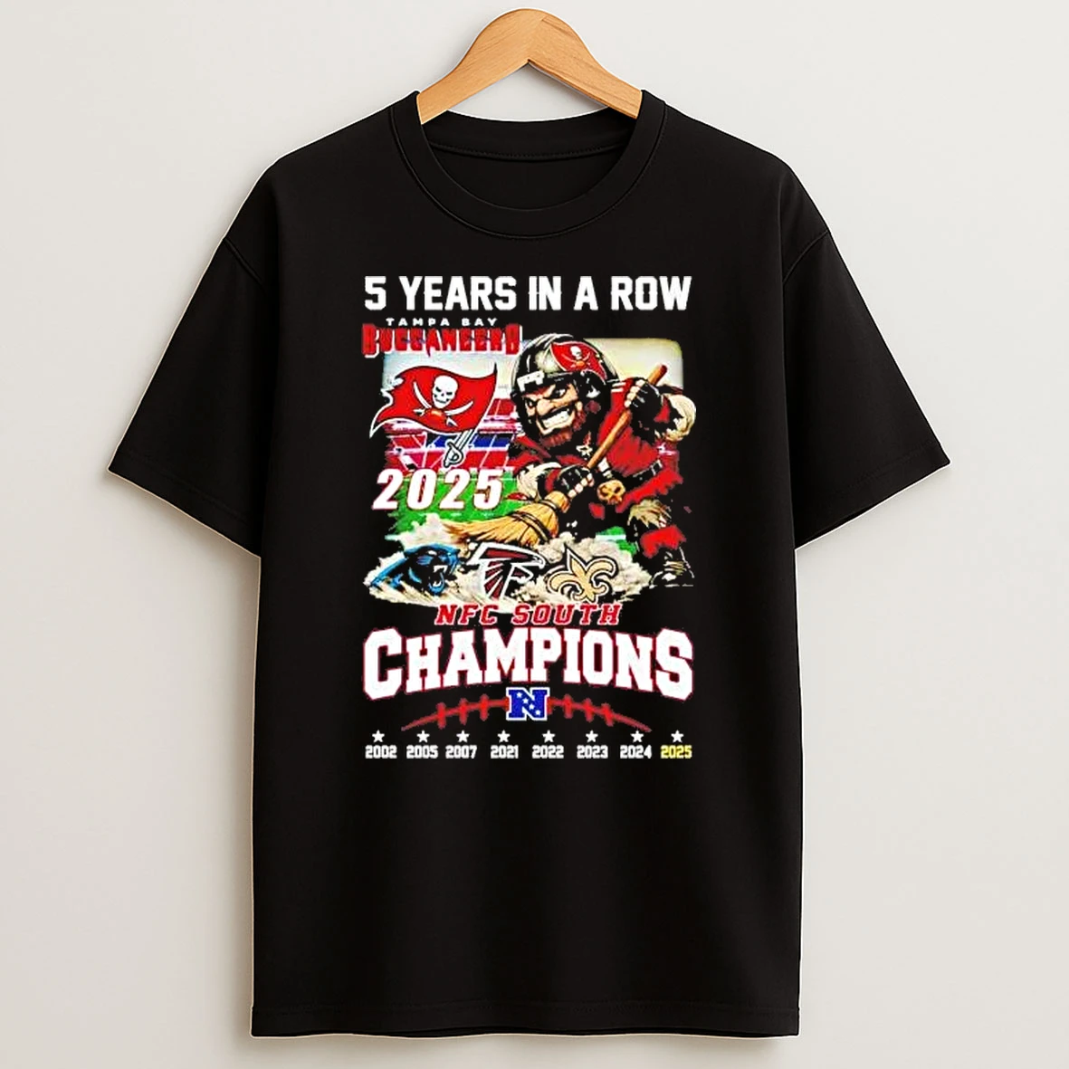 Tampa Bay Buccaneers 5 Years In A Row 2025 Nfc South Champions Shirts