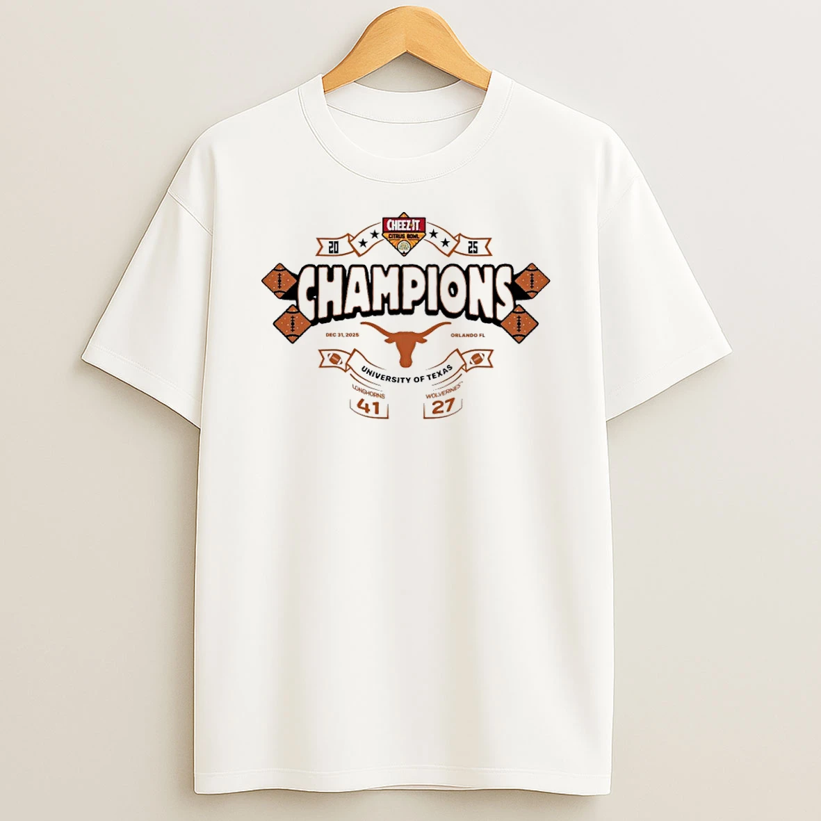 Texas Longhorns 2025 Cheez It Citrus Bowl Champions Score Shirts