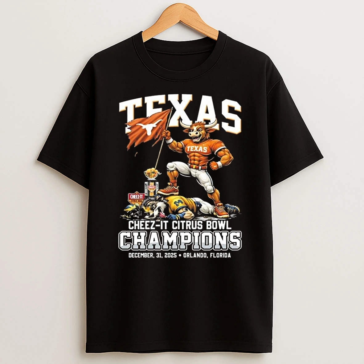 Texas Longhorns Beat Wolverines Cheez It Citrus Bowl Champions Score 41 27 Dec 31 2025 Mascot Shirts