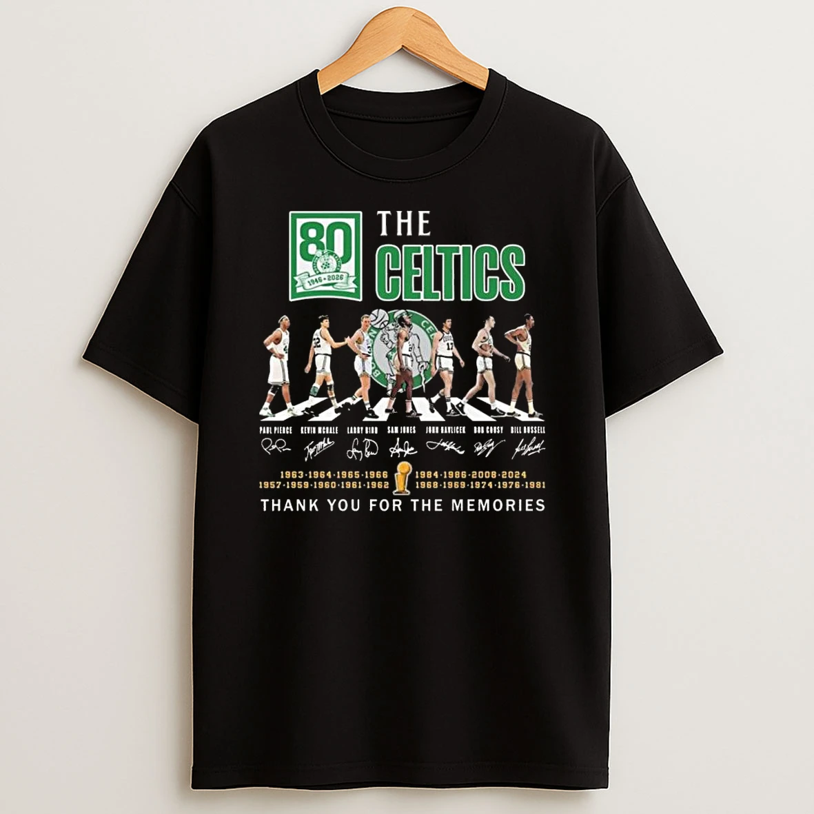 The Boston Celtics 80th Anniversary 1946 2026 Players Abbey Road Signatures Thank You For The Memories Shirts