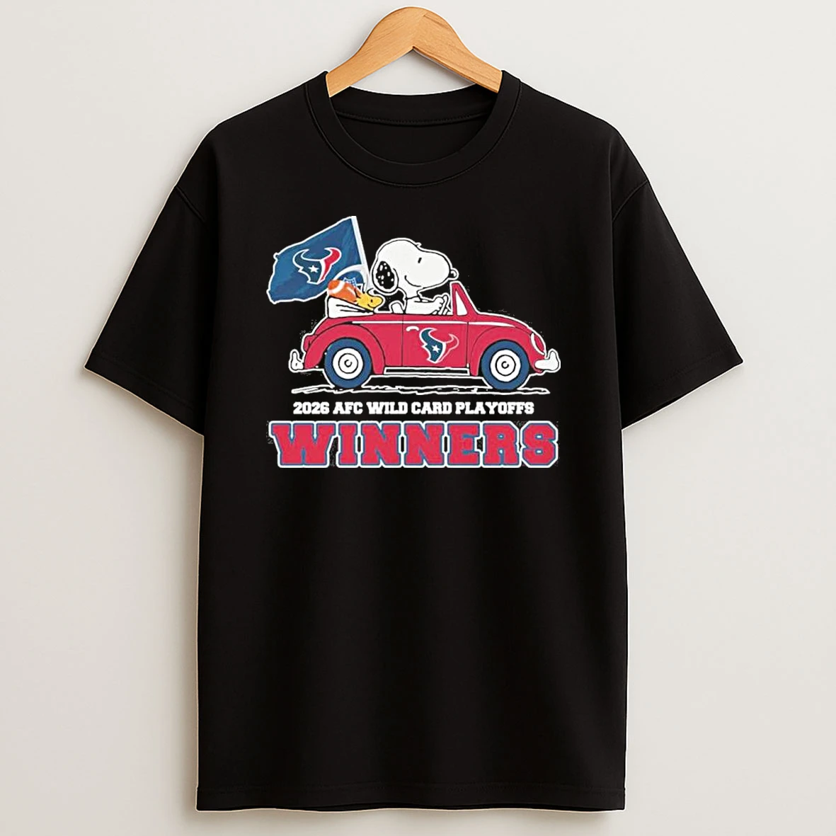 The Peanuts Driving Car X Houston Texans 2026 Afc Wild Card Winners Shirts