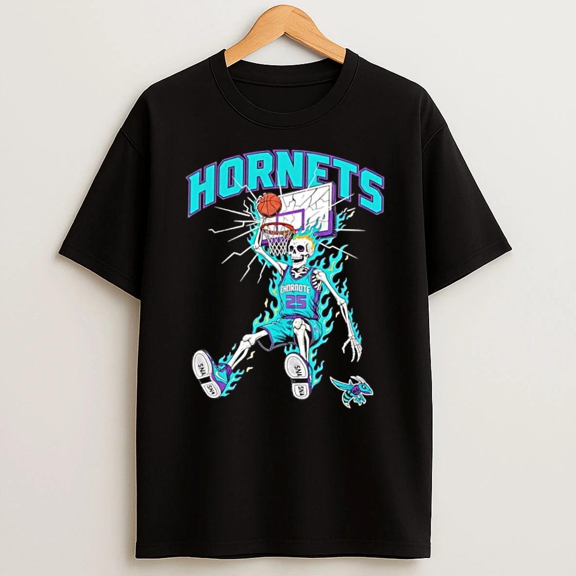 Top Charlotte Hornets Mens Basketball Skeleton Player Fire Shirts