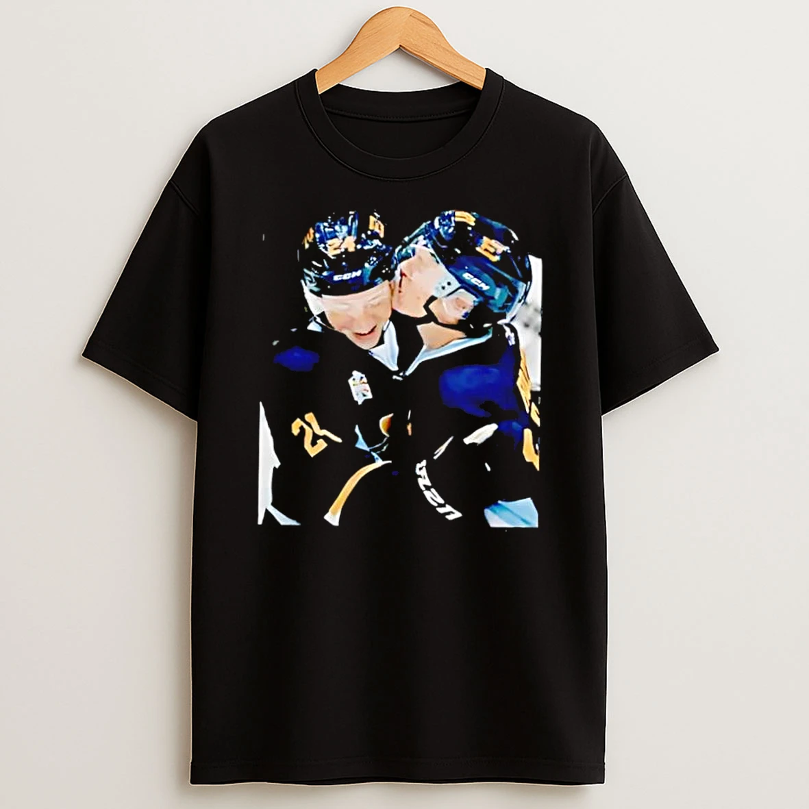 Two Hockey Players Wearing Number 24 Celebrating Hugging Kissing Shirts