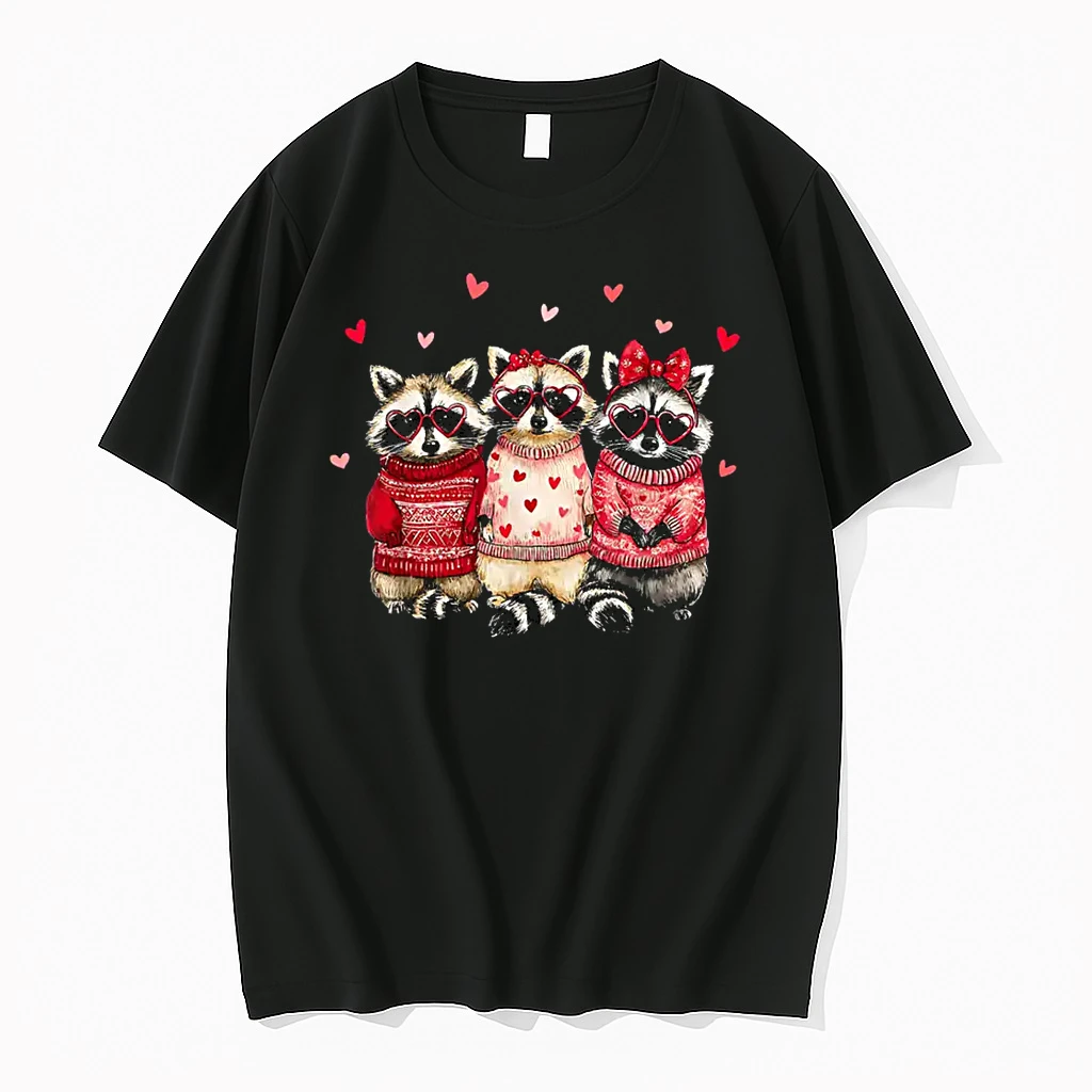 Valentine Feral And Lovely Raccoon Love Heart Animal Girls Shirts