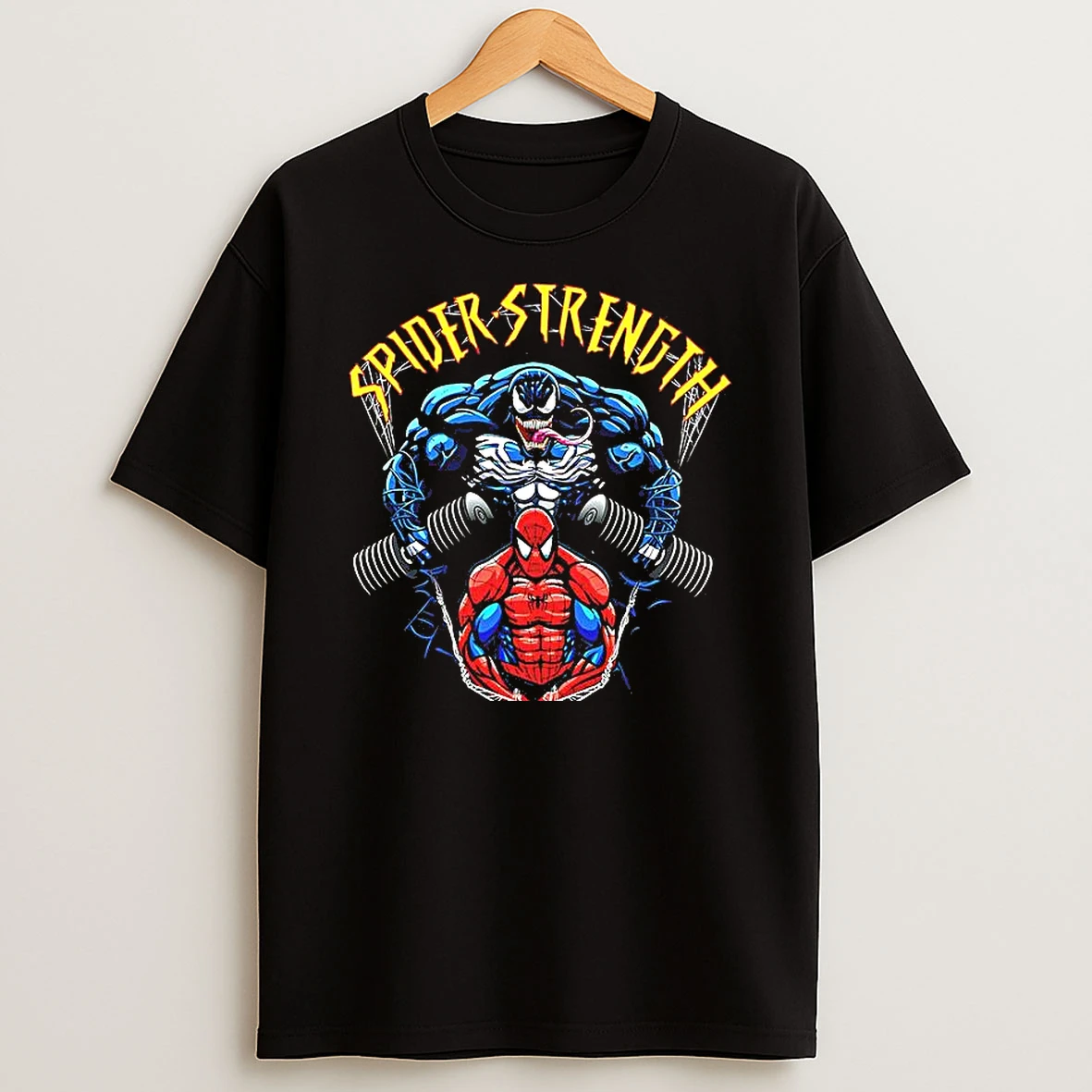 Venom And Spider Man Spider Strength Gym Workout Comic Woman Shirts