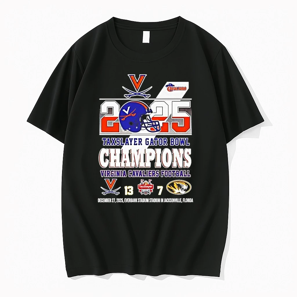 Virginia Cavaliers 2025 Taxslayer Gator Bowl Champions Helmet Score Shirts