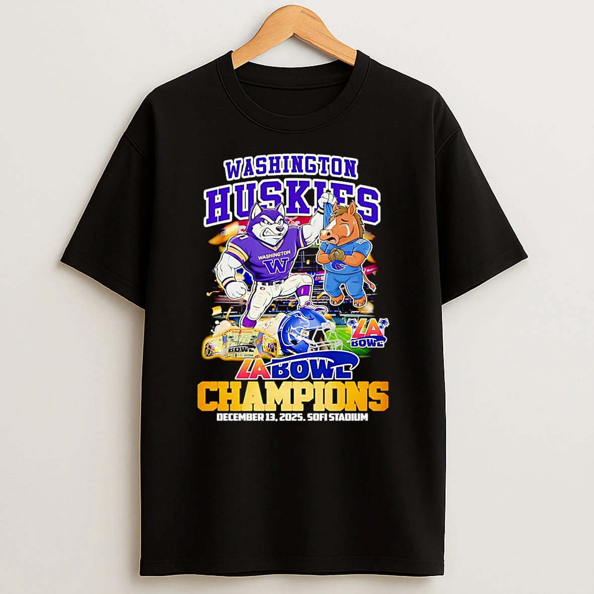 Washington Huskies La Bowl Champions Mascot Shirts