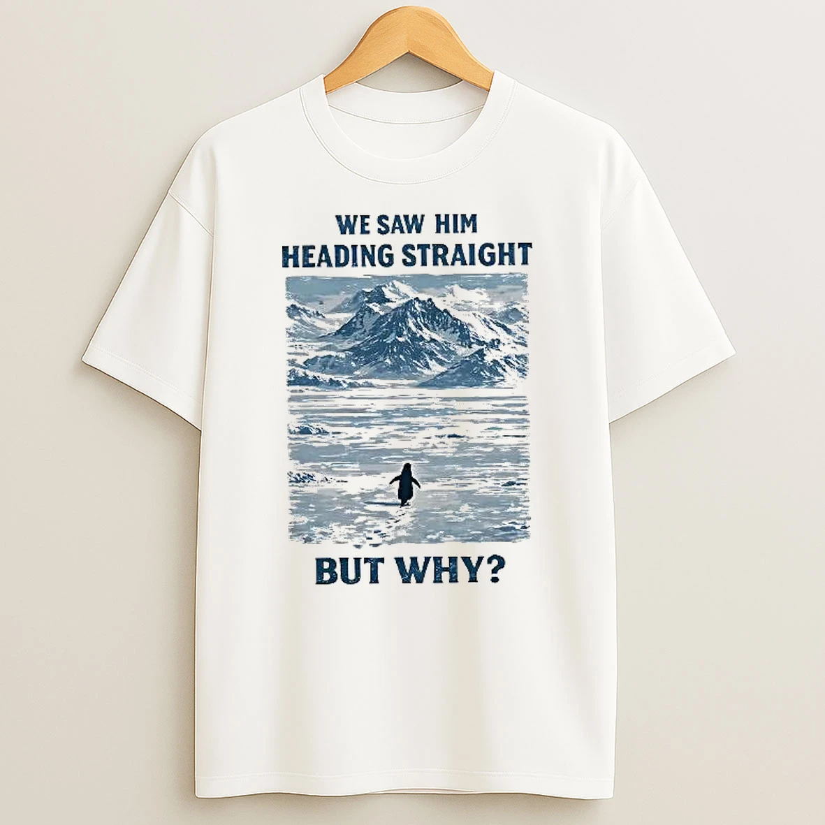 We Saw Him Heading Straight But Why Penguin Mountain Meme Woman Shirts