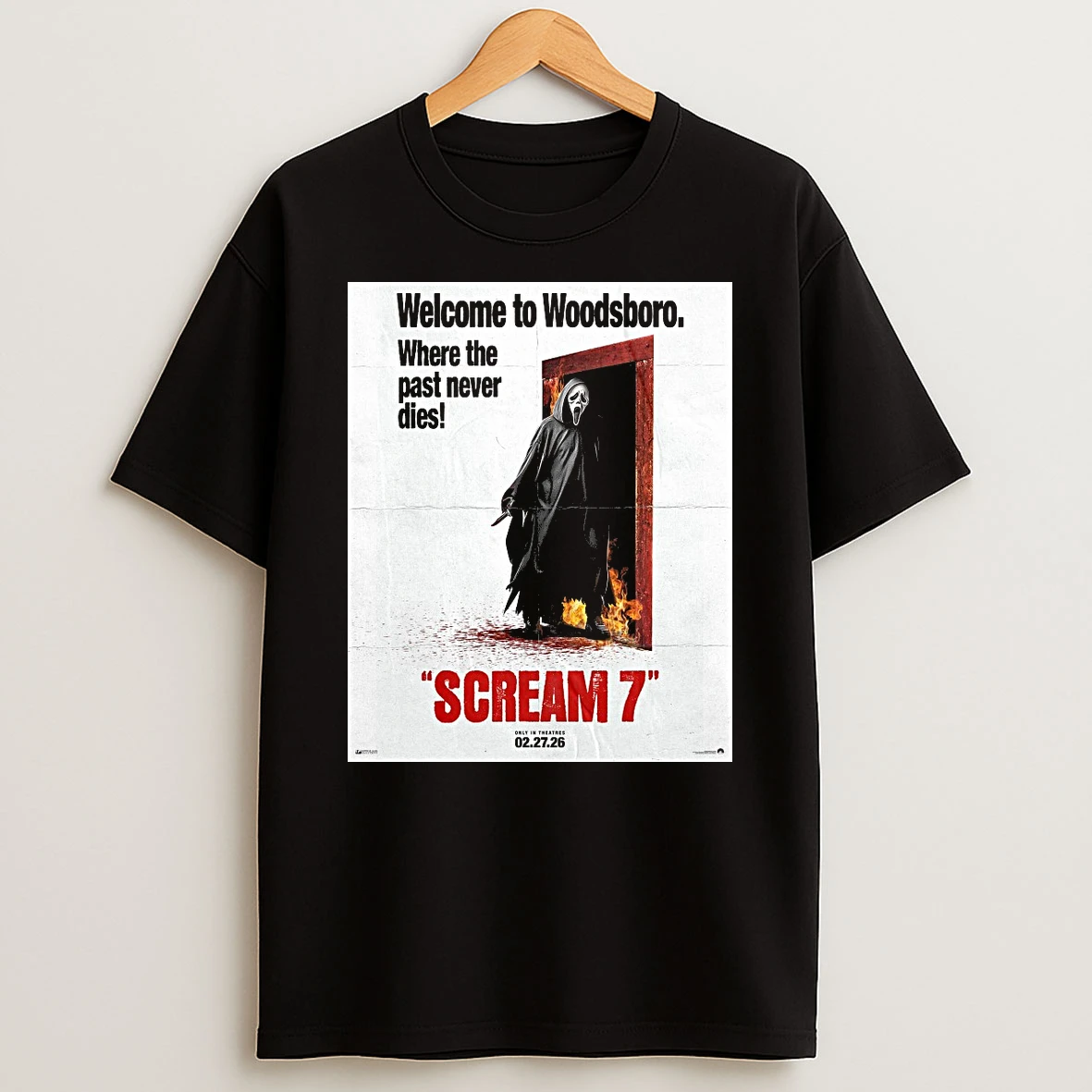 Where To Woodsboro Where The Past Never Dies Scream 7 Only In Theatres February 27 2026 Shirts