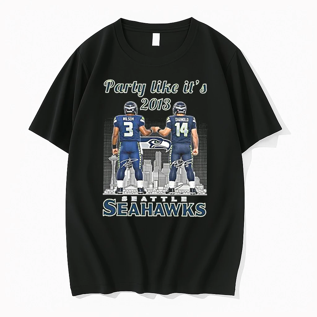 Wilson And Darnold Party Like Its 2013 Seattle Seahawks Nfc Champions 2025 Signature Woman Shirts