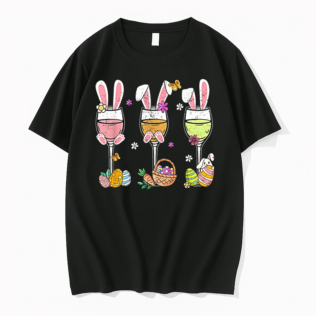 Wine Glasses Bunny Drink Drinking Easter Day Shirts