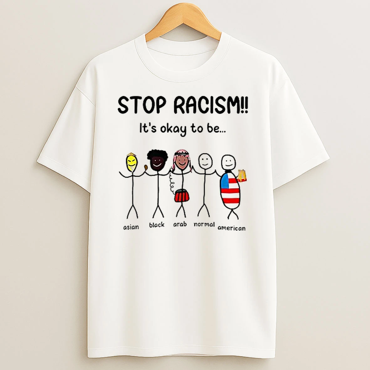 Whatwillwear Clickoneshirt 20260126_091145 99_stop Racism Its Okay To Be Asian Black Arab Normal American Stickman Caricature Woman Shirts