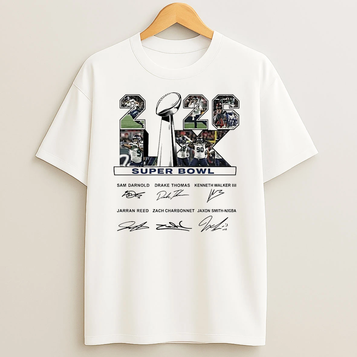 2026 Football Champions Seattle Seahawks Super Bowl Lx Sam Darnold Drake Thomas Signatures Painting Shirts