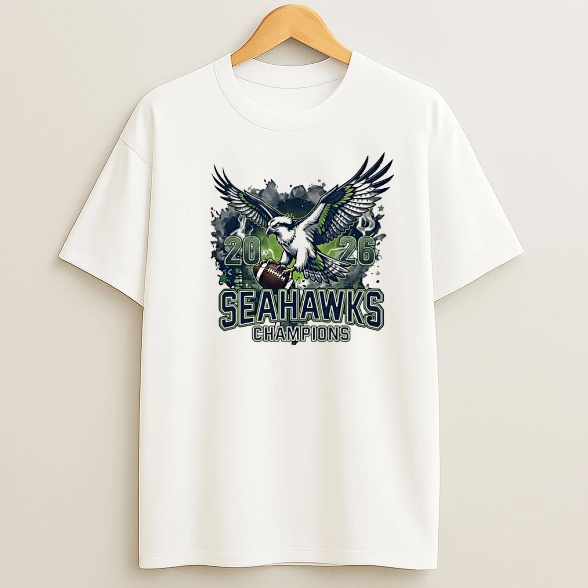 2026 Seahawks Champions Flying Eagle With Football Sport Shirts