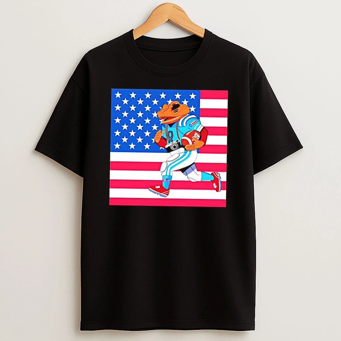 American Flag Football Frog Athlete With Camera Sports Shirts