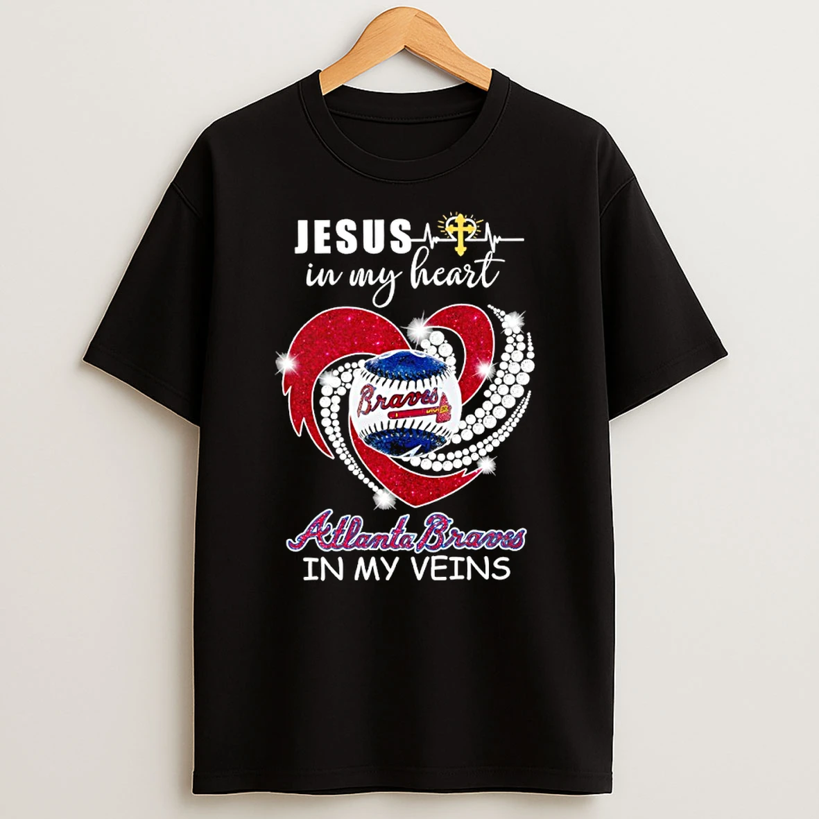 Atlanta Braves In My Veins Jesus In My Heart Diamond Shape Shirts