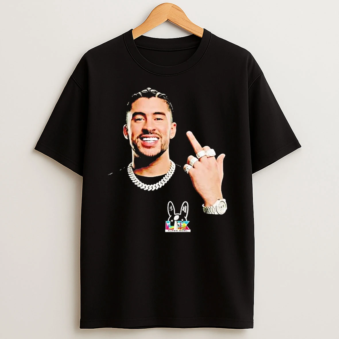 Bad Bunny 2026 Super Bowl Lx 4 Rings Middle Finger Tee Shirts