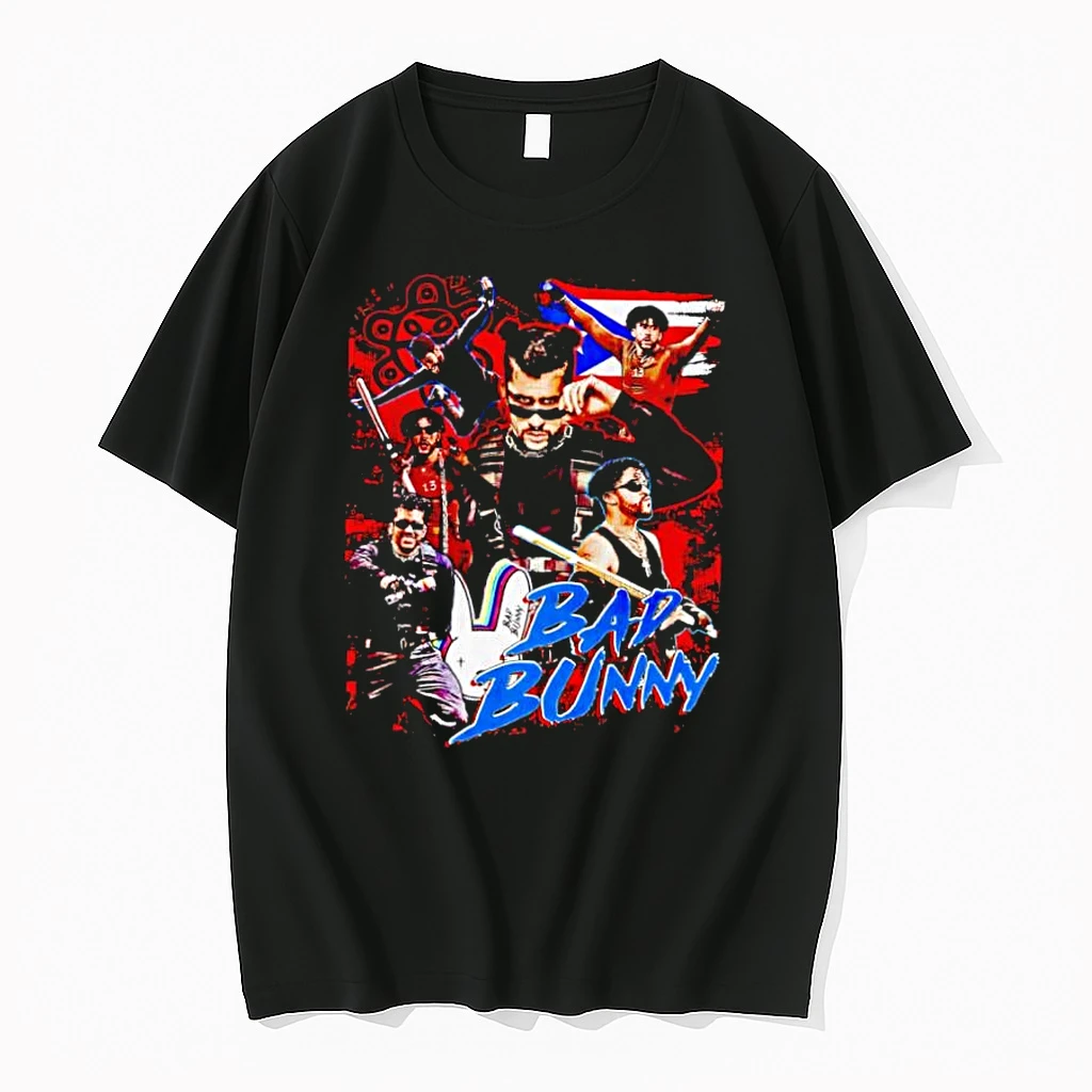 Bad Bunny Puerto Rico Flag Collage Artistic Portrait Music Fan Shirts