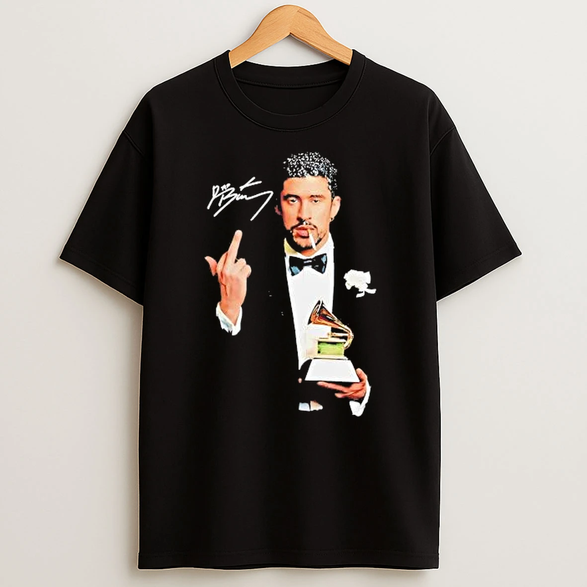 Bad Bunny Smoking And Middle Finger Holding Grammy Trophy 2026 Shirts