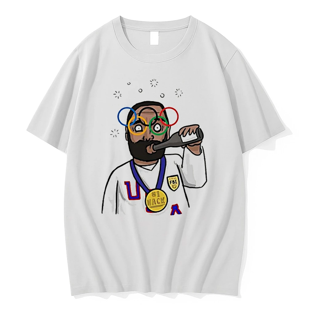 Bearded Man With Olympic Rings Glasses And Fbi Badge Shirts