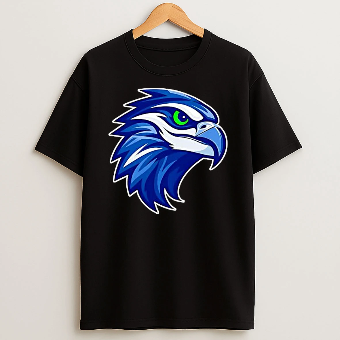 Blue Osprey Hawk Head Profile Green Eye Mascot Logo Shirts
