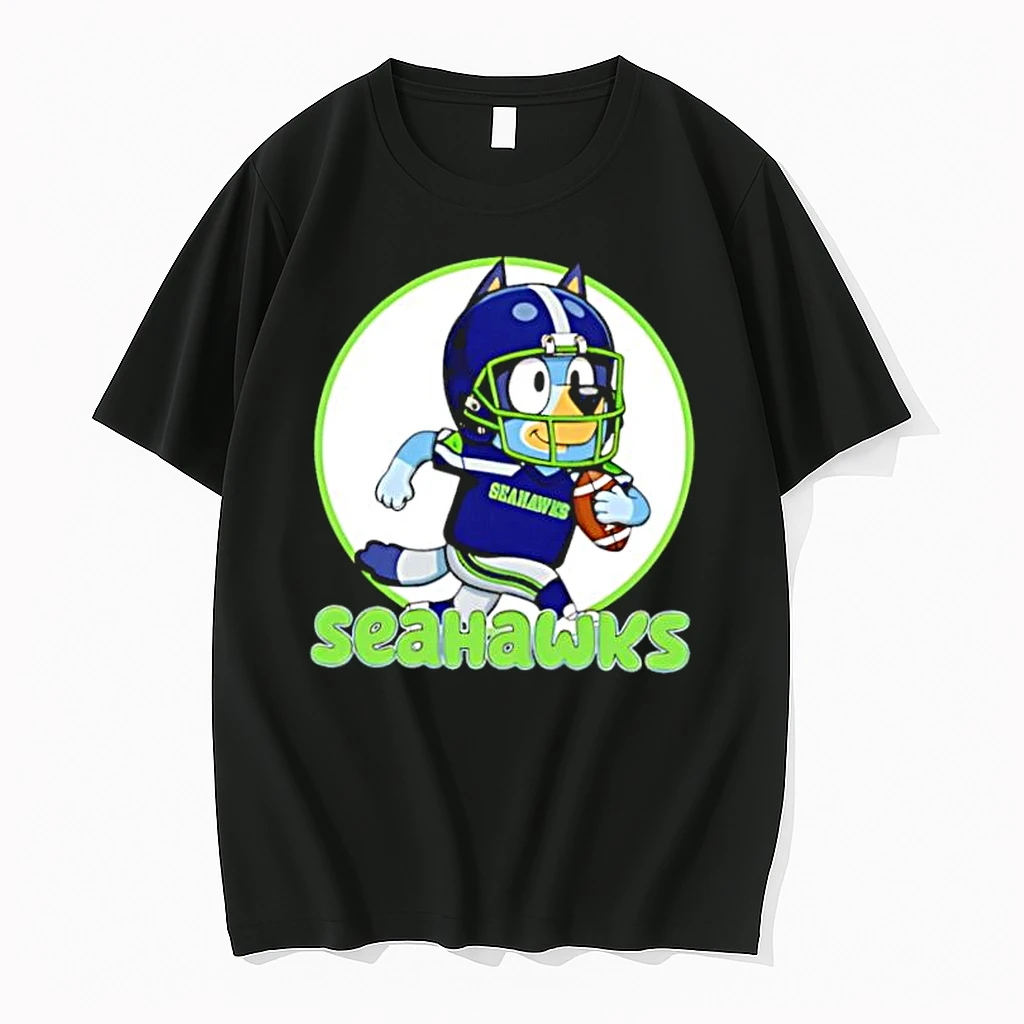 Bluey Heeler Cartoon Character Wearing Seattle Seahawks Football Shirts