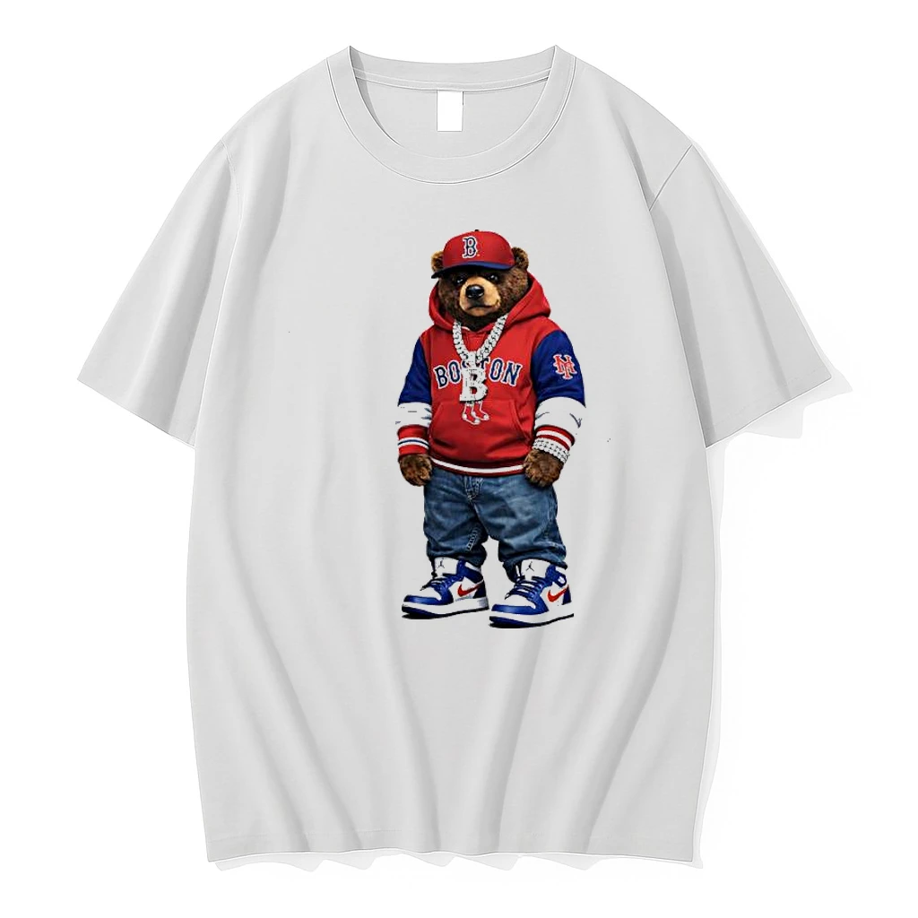 Boston Bear With B Gold Chain Red Blue Jeans Shirts