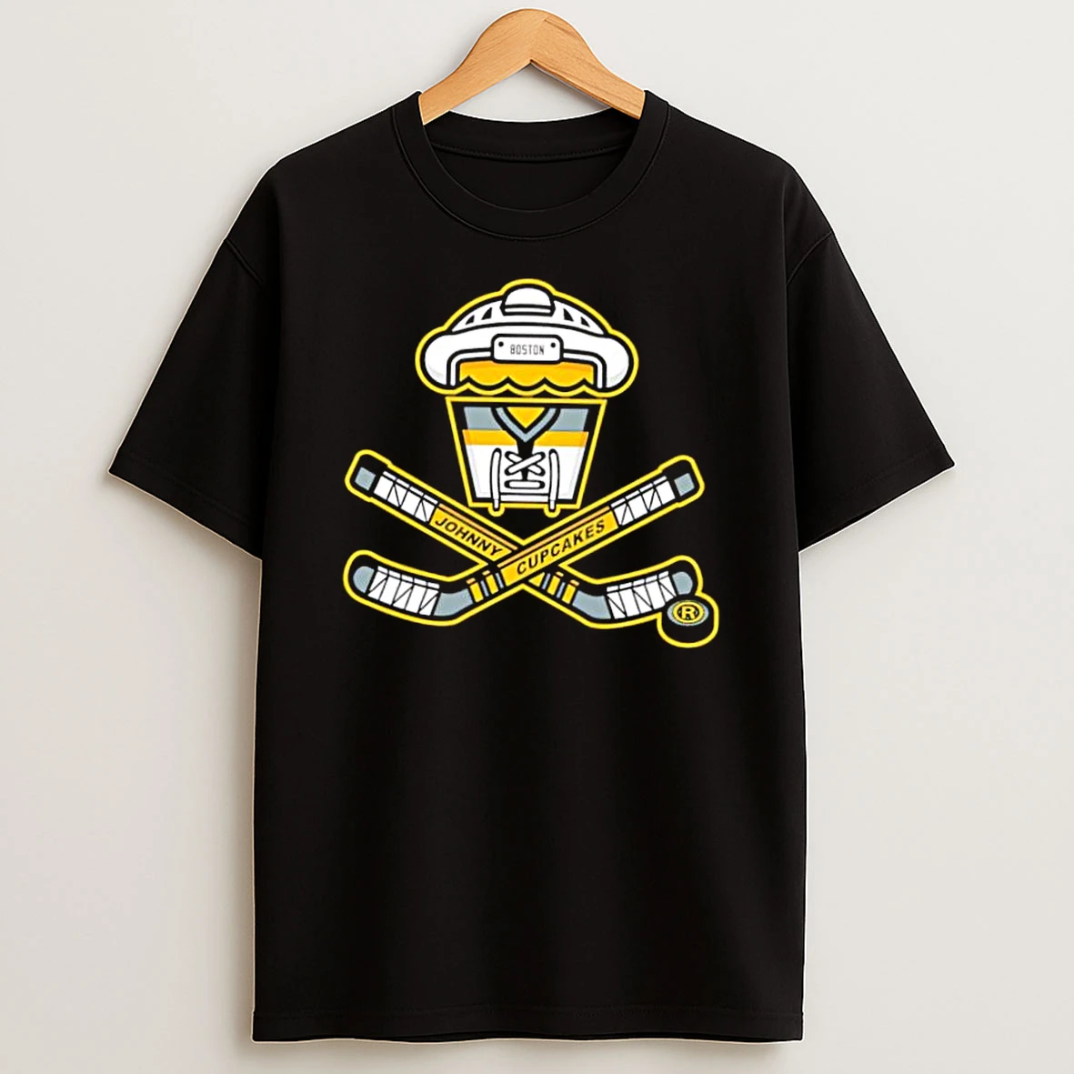 Boston Johnny Cupcakes Hockey Jersey Cross Sticks Puck Logo Shirts