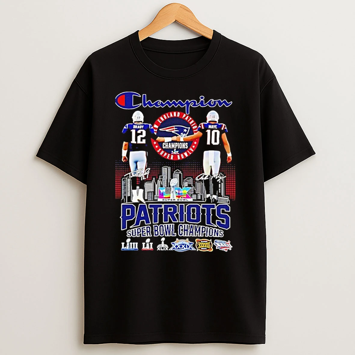 Champion Brady And Maye New England Patriots 6x Super Bowl Champions Signatures Shirts