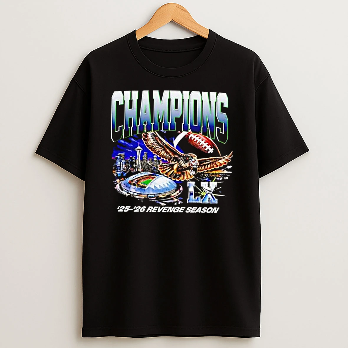 Champions Seattle Skyline Stadium Osprey Football Super Bowl Lx Shirts