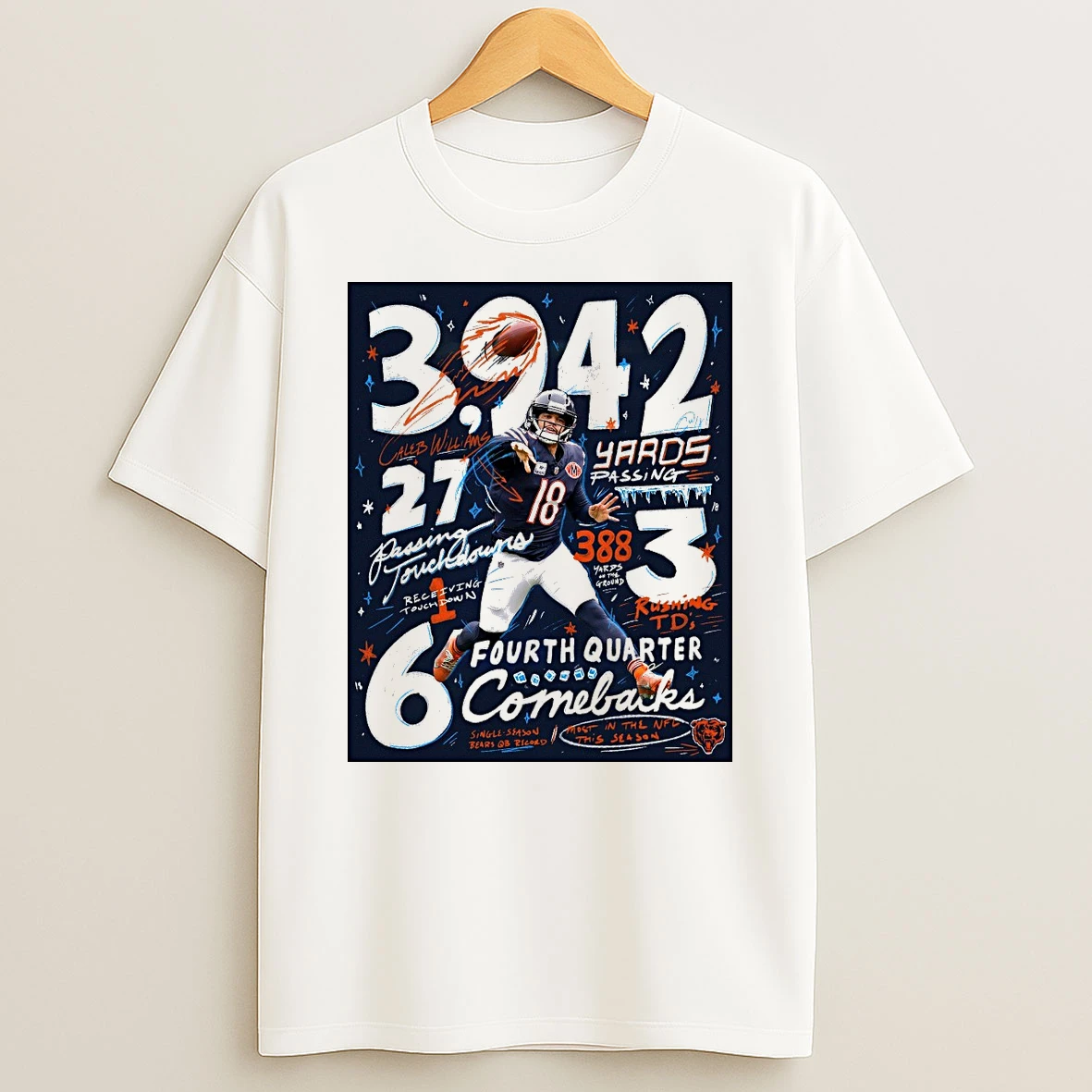 Chicago Bears Caleb Williams 3942 Yards Passing 27 Passing Touchdowns Signature Shirts