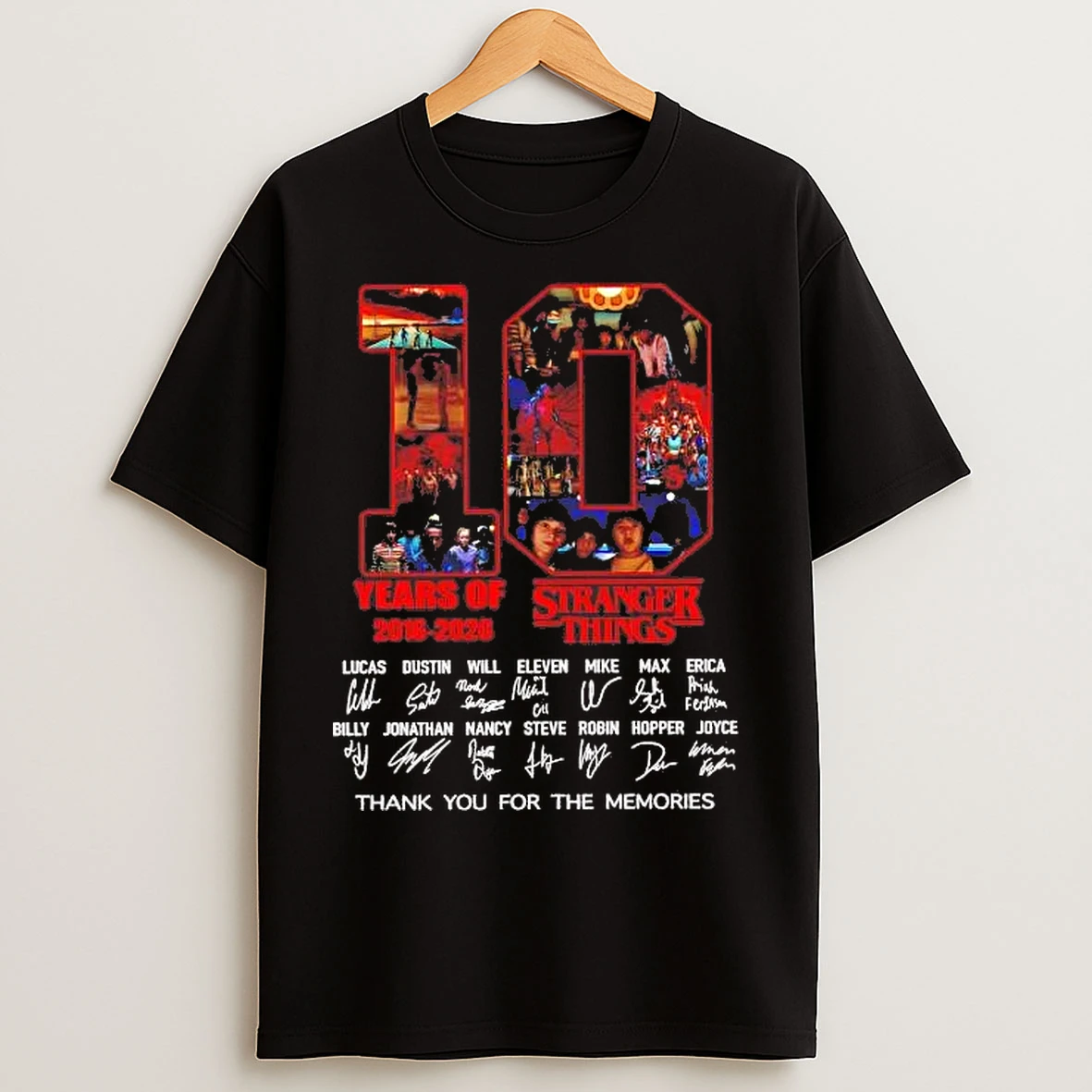 Classic 10 Years Of Stranger Things 2016 2026 Characters Thank You For The Memories T Shirts